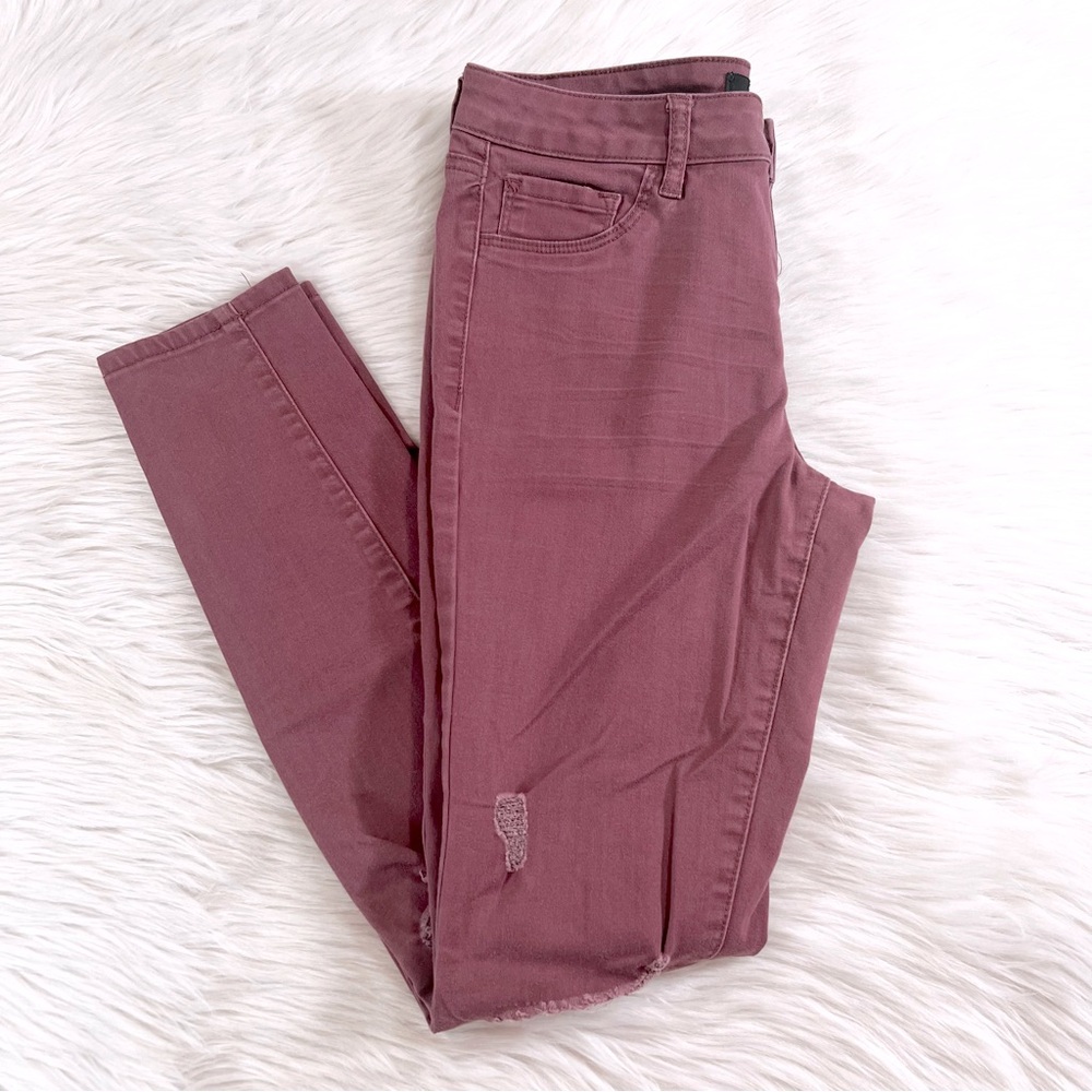 Light burgundy distressed skinny jeans, size 2
